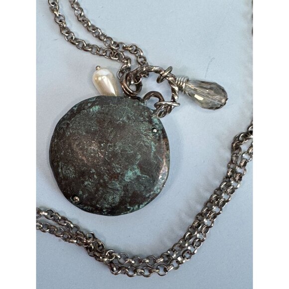 Tree Of Life Pendant Necklace on Blue Enamel Disc Pearl Crystal Charms Silver-To - Picture 5 of 6